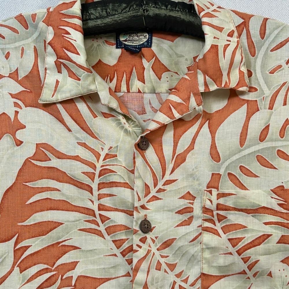 Tommy Bahama Linen Camp Shirt Mens M Orange Floral Tropical Island Hong Kong - Picture 3 of 9